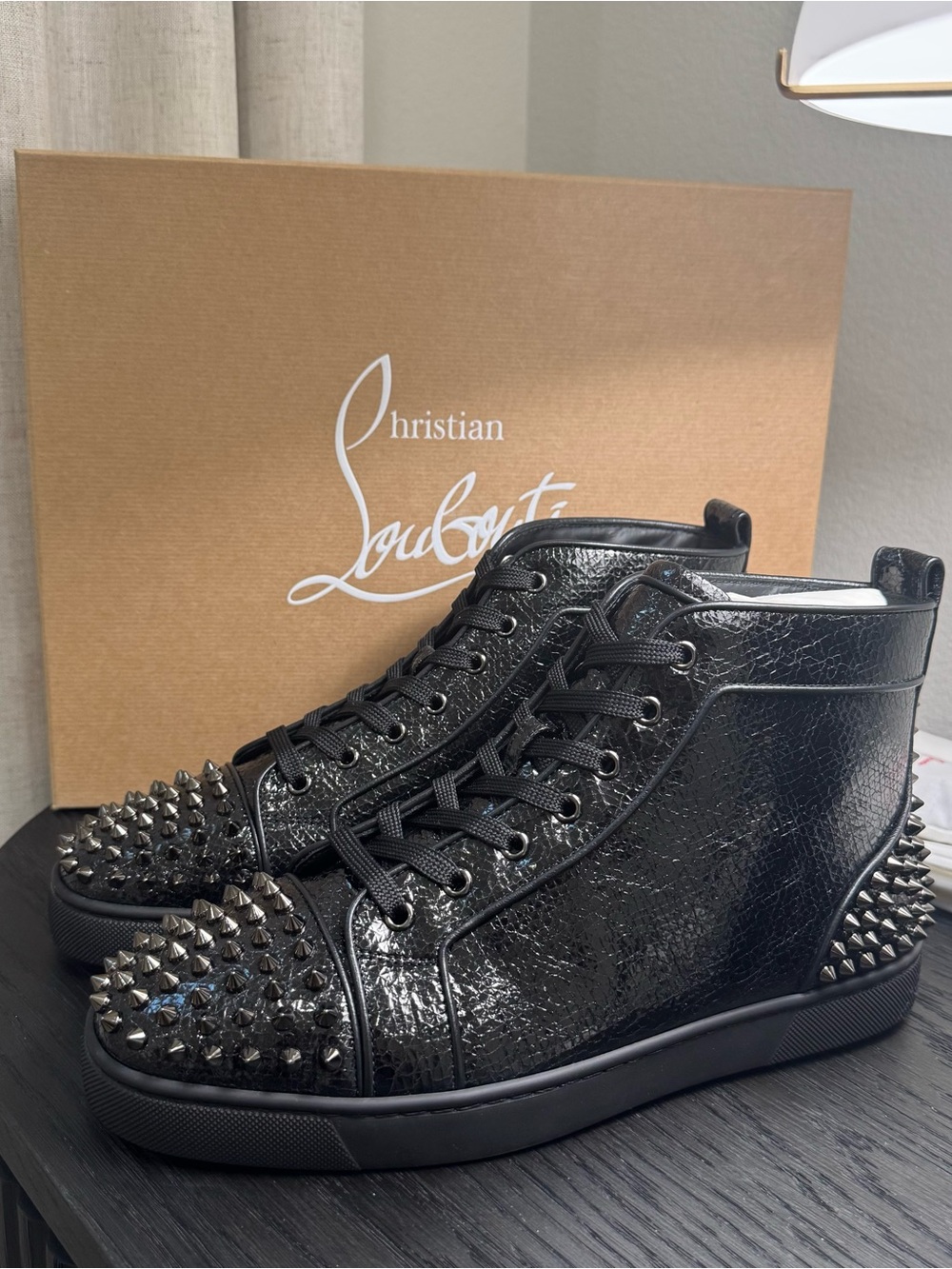 Christian Louboutin Lou Spikes 2 High-Top Sneakers Black 42.5